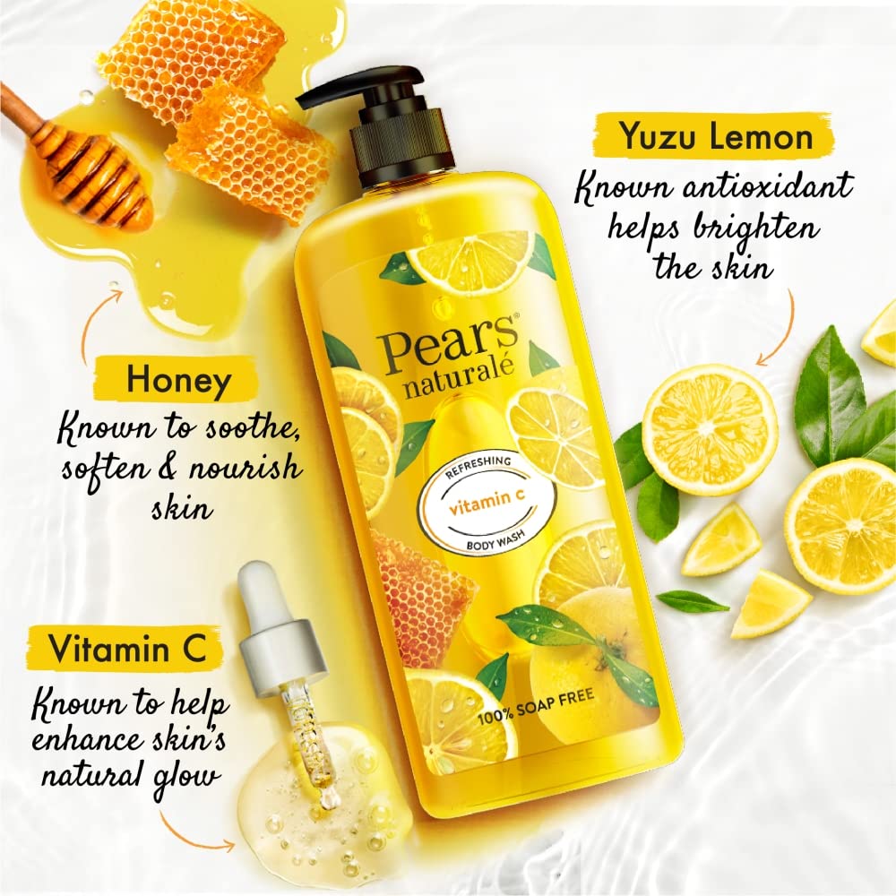 Pears Naturale Refreshing Vitamin C Body Wash with Natural Yuzu Lemon, Vitamin C & Honey Extract | for Refreshed & Radiant Skin| 750 ml (Pack of 2)