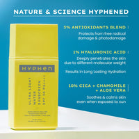 Hyphen 1% Hyaluronic Ultra Light Water Sunscreen SPF 50 PA ++++ | Broad Spectrum & Blue Light Protection | No White Cast | 5% Antioxidants Niacinamide Vitamin E | Korean Sun cream for Men Women | 50ml