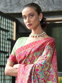 AKHILAM Women's  Banarasi Cotton Blend Saree With Blouse Piece