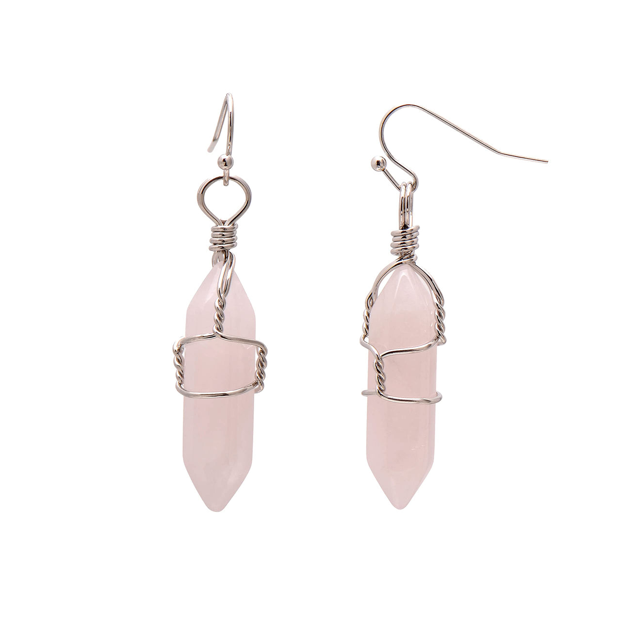 Natural Rose Quartz Wire Wrapped Point Crystal Earrings for Women Reiki Energy Healing Natural Rose Quartz