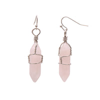 Natural Rose Quartz Wire Wrapped Point Crystal Earrings for Women Reiki Energy Healing Natural Rose Quartz