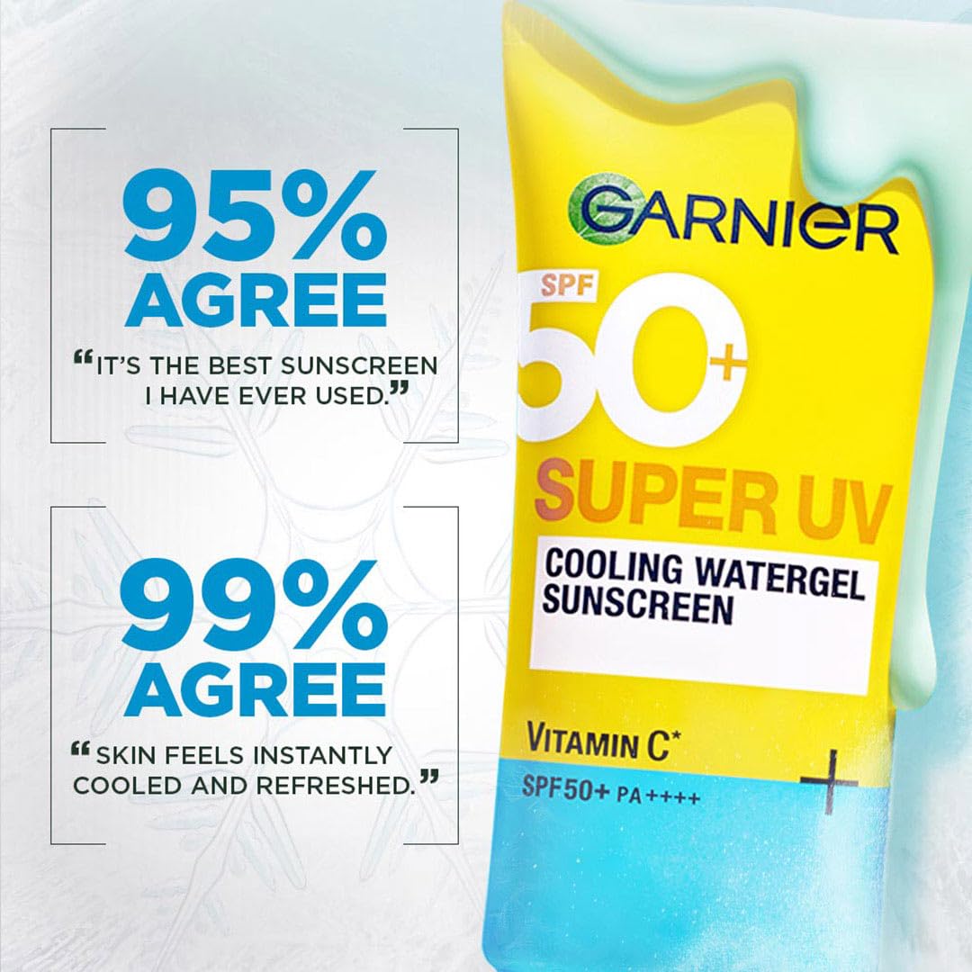 Garnier Super UV Cooling Watergel Sunscreen SPF50 PA++++ | Instant Cooling & 8-hr freshness | lightweight gel, no white cast, suitable for oily, dry, sensitive & combination skin, for men & women,60ml