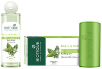 Biotique Basil and Parsley Revitalizing Body Soap, 150g & Basil & Parsley Body Wash, Transparent, 200ml