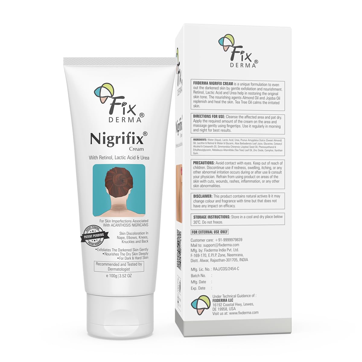 Fixderma Nigrifix Cream for Acanthosis Nigricans with Lactic Acid For Body Parts like Neck, Ankles, Knuckles, Armpits, Thighs & Elbows | Exfoliant 100 gm (Pack of 1)