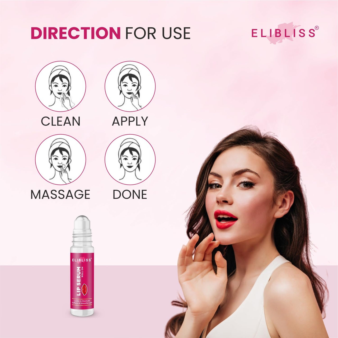 Elibliss Strawberry Lip Serum Roll On for Dry, Chapped & Cracked Lips | Deep Hydration & Moisture Lock Formula | Softens, Smooths & Repairs Lips | Lightweight Non Sticky Daily Lip Care 10ml