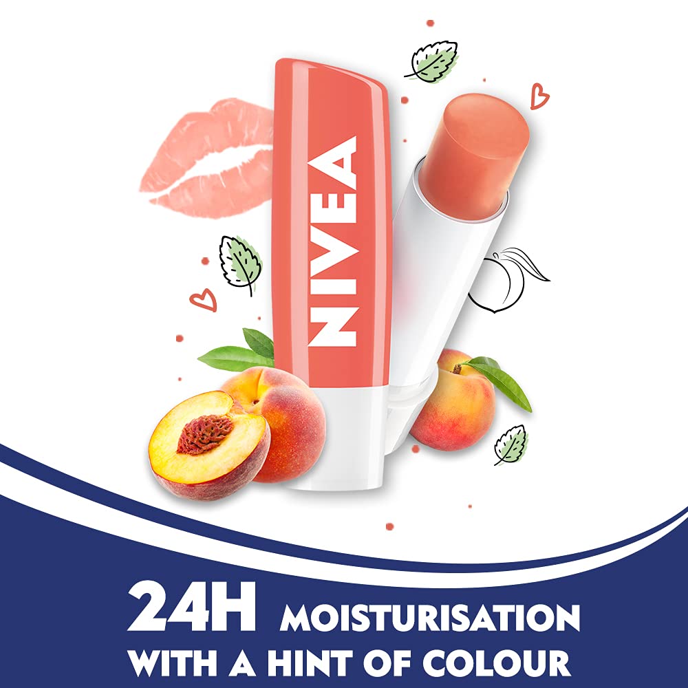 NIVEA Lip Balm, Fruity Peach Shine, 4.8g & NIVEA Lip Balm, Fruity Watermelon Shine, 4.8g