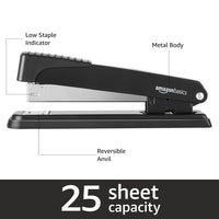 Basics Full-strip Metal Office Desktop Stapler, 20 Sheet Capacity, 3 Pack, Black 1-Pack