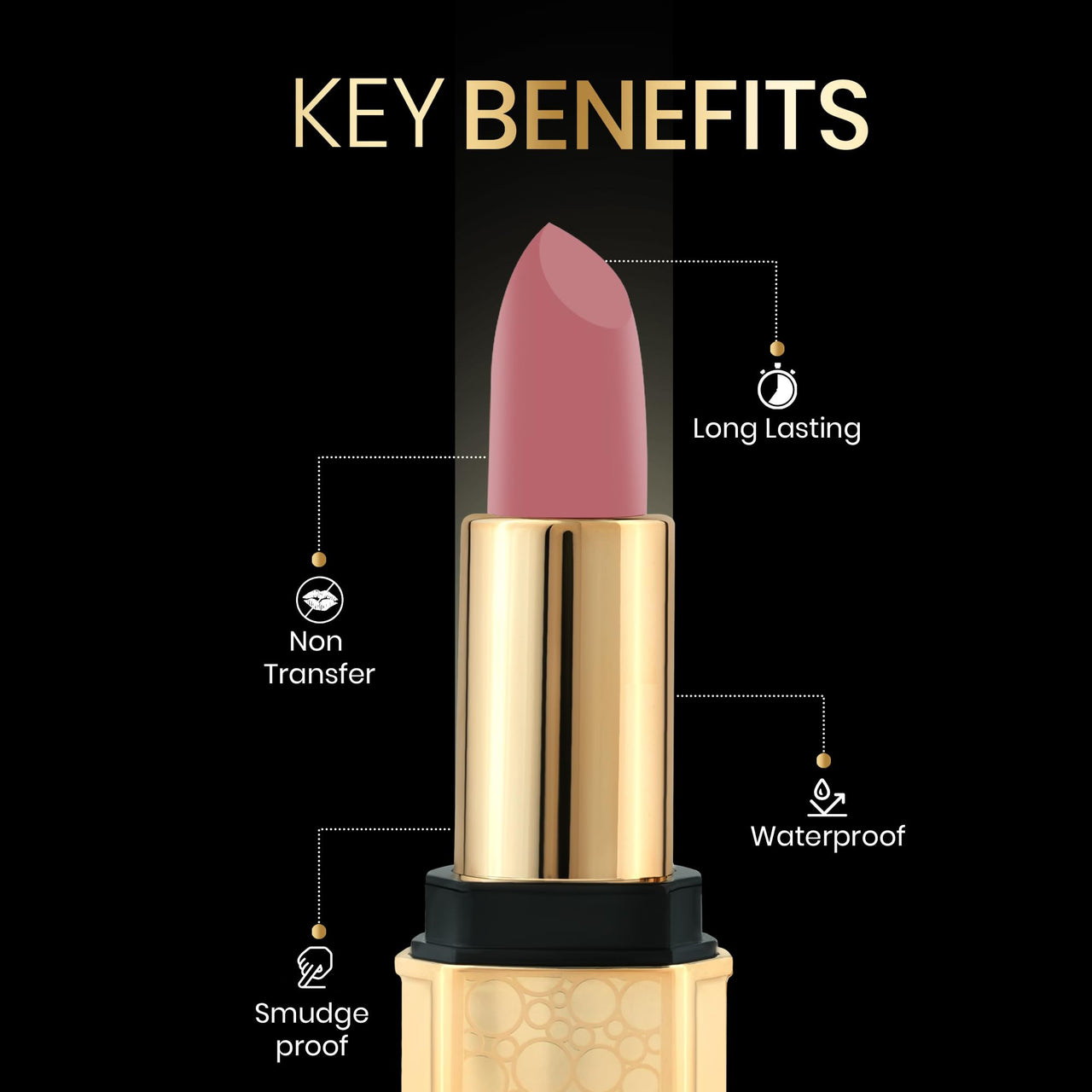 Beauty Berry Bold Babe Non-Transfer Matte Lipstick | Highly Pigmented, Lightweight, Smudge Proof & Waterproof Lipstick | Single Swipe Application, Long Lasting Lipstick for Women (Nude Toast)