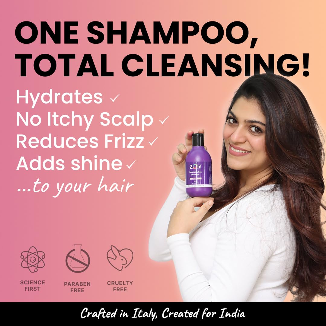 2.Oh! Italian Reconstruction Shampoo for Frizzy and Dry Hair | Oily Scalp Tri-Surfactant Formula | Repairs Dull Damaged Hair | Prevents Frizz and Breakage | For Women and Men | Argan Oil and Glycerin