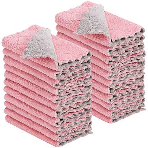 Rachan 11Pack Kitchen Dish Cloths, Reusable Dish Towels, Nonstick Oil Washable Fast Drying, Super Absorbent Coral Velvet Cleaning Cloths for Cleaning Tableware, Kitchen, Bathroom (Pink - green10 x 6")