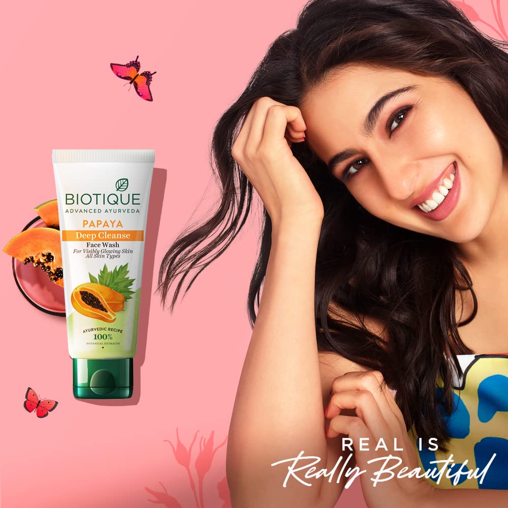Biotique Papaya Deep Cleanse Face Wash | Gentle Exfoliation | Visibly Glowing Skin | 100% Botanical Extracts| Suitable for All Skin Types | 2x100ml (Pack of 3)