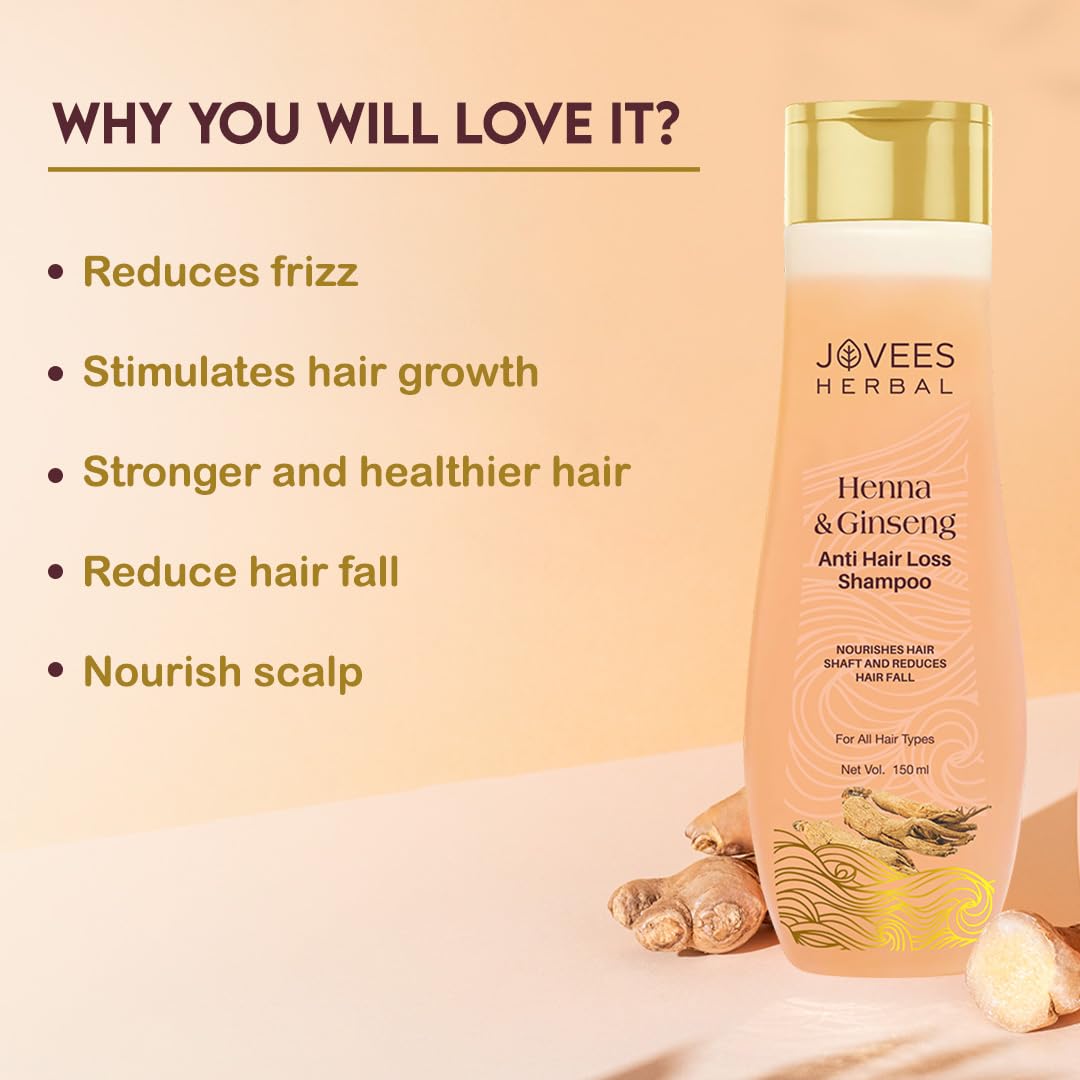 Jovees Herbal Henna & Ginseng Anti Hair Loss Shampoo | For Hair Growth & Hair Fall Control With Henna, Ginseng & Amla Extract | For All Hair Type 300ML