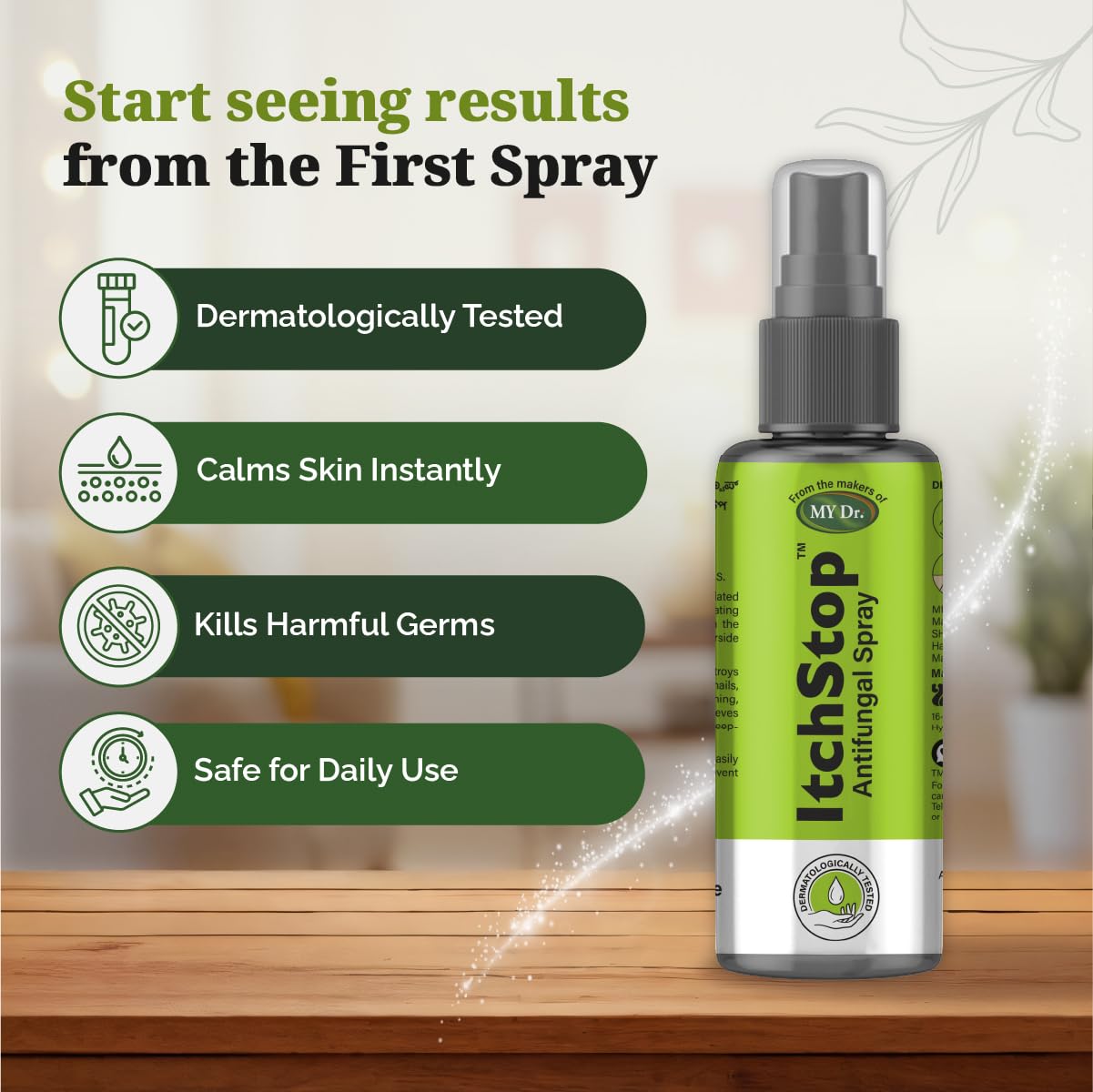 Itchstop® Anti-Fungal Spray | Hands Free | Instant Relief from Itching, Ringworm, Eczema, Redness, Chafing, Jock Itch, Athlete's Foot | Ayurvedic, Safe for Men & Women, Daily Use, 35ml - Pack of 2