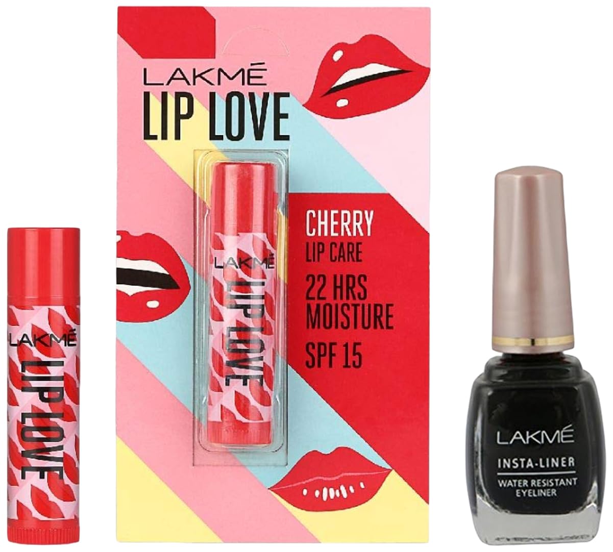 Lakmé Insta Eye Liner, Black, 9ml And Lip Love Chapstick Lip Balm, Spf15, Crème Finish - Cherry, 4.5 g