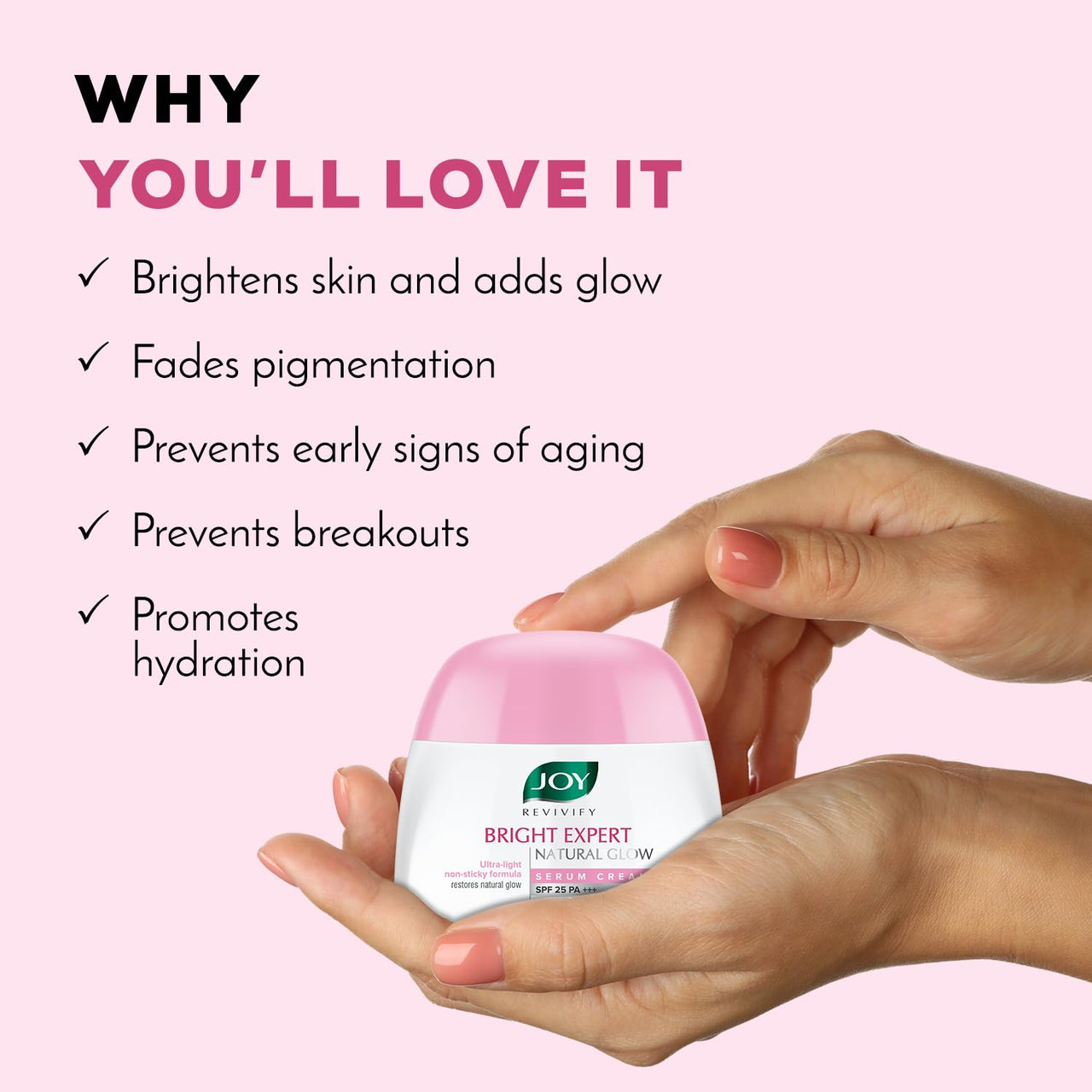 Joy Brightening Face Cream with SPF 25 PA+++ & Niacinamide - Ultra Light & Non Sticky | Summer Face Cream For Natural Glowing Skin & Sun Protection 50ml