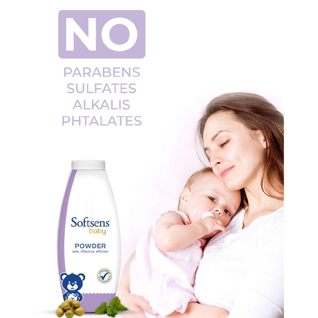 Softsens Baby Powder|Enriched with Patchouli & Olive|Soothes & Moisturises Baby’s Skin|Mild,Dermatologically Tested,Hypoallergenic & Paraben-Free|200g (Pack of 2)