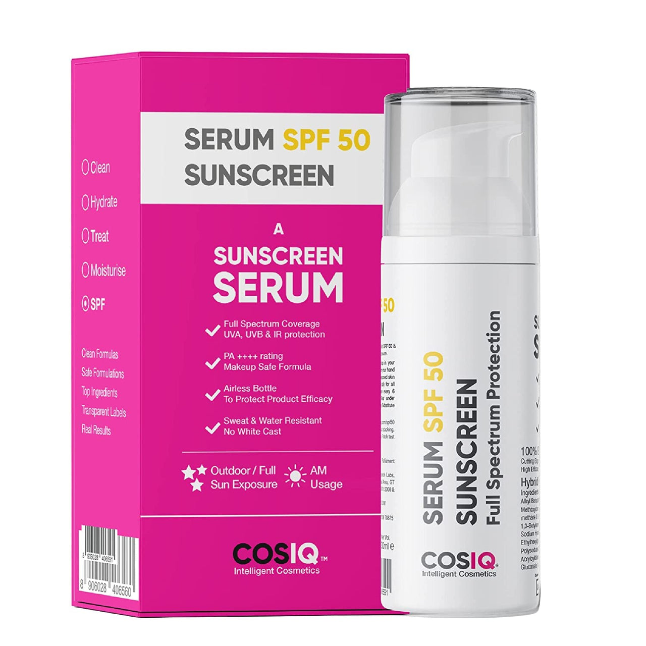 Cos-IQ Sunscreen SPF 50 Serum, PA++++ | For Oily, Dry, Acne-prone Skin |Ultra Lightweight Texture |Non-Greasy |No White Cast |Broad Spectrum Protection & Blue Light Protection | For Men & Women | 30ml