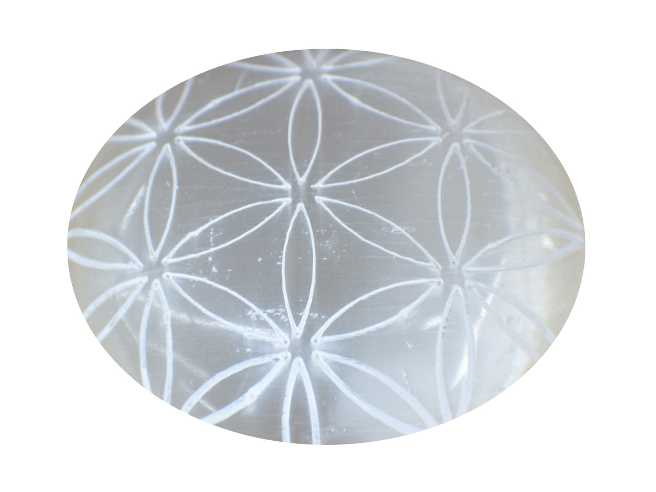 Amazing Gemstone Selenite Palm Stone - Flower of Life Engraved Hot Massage Worry Stone for Natural Body Chakra Balancing, Reiki Healing and Crystal Grid Selenite (Flower of Life Engraved)