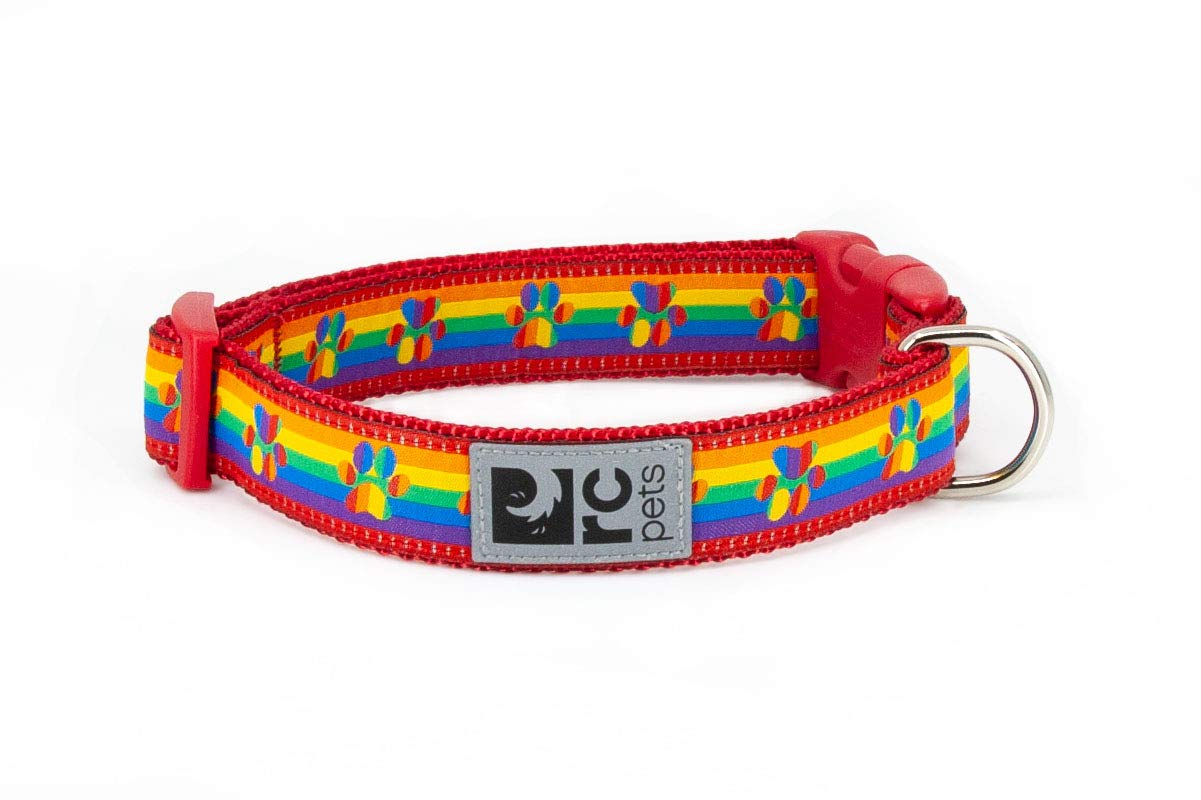 RC Pets 1 Inch Adjustable Dog Clip Collar, Large, Rainbow Paws Large - 1" Width