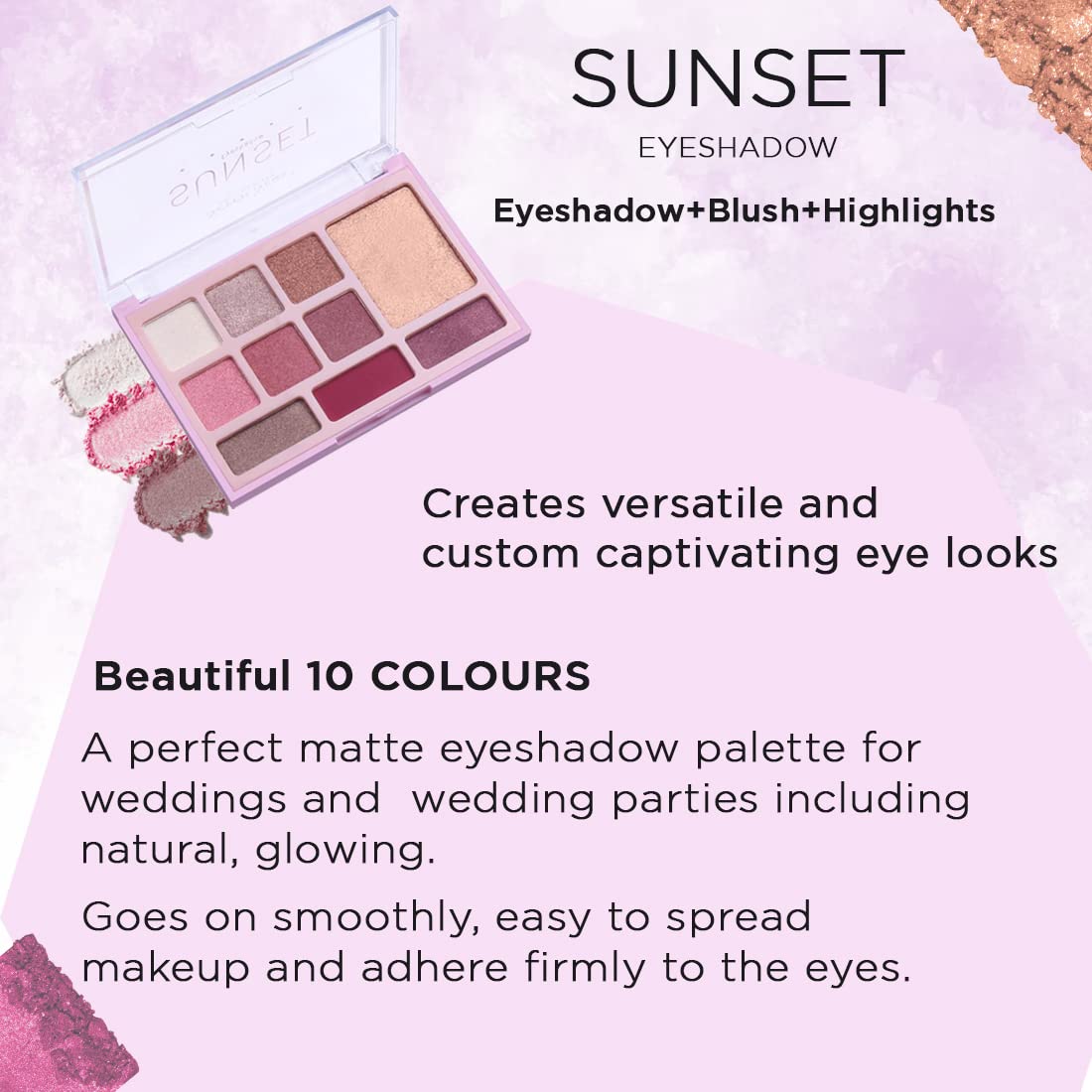 Seven Seas Sunset Eyeshadow 10 Pigmented Colors Eyeshadow Palette| Long Wearing And Easily Blendable Eye Makeup Palette | Matte,Shimmery & Metallic Finish (Skin)