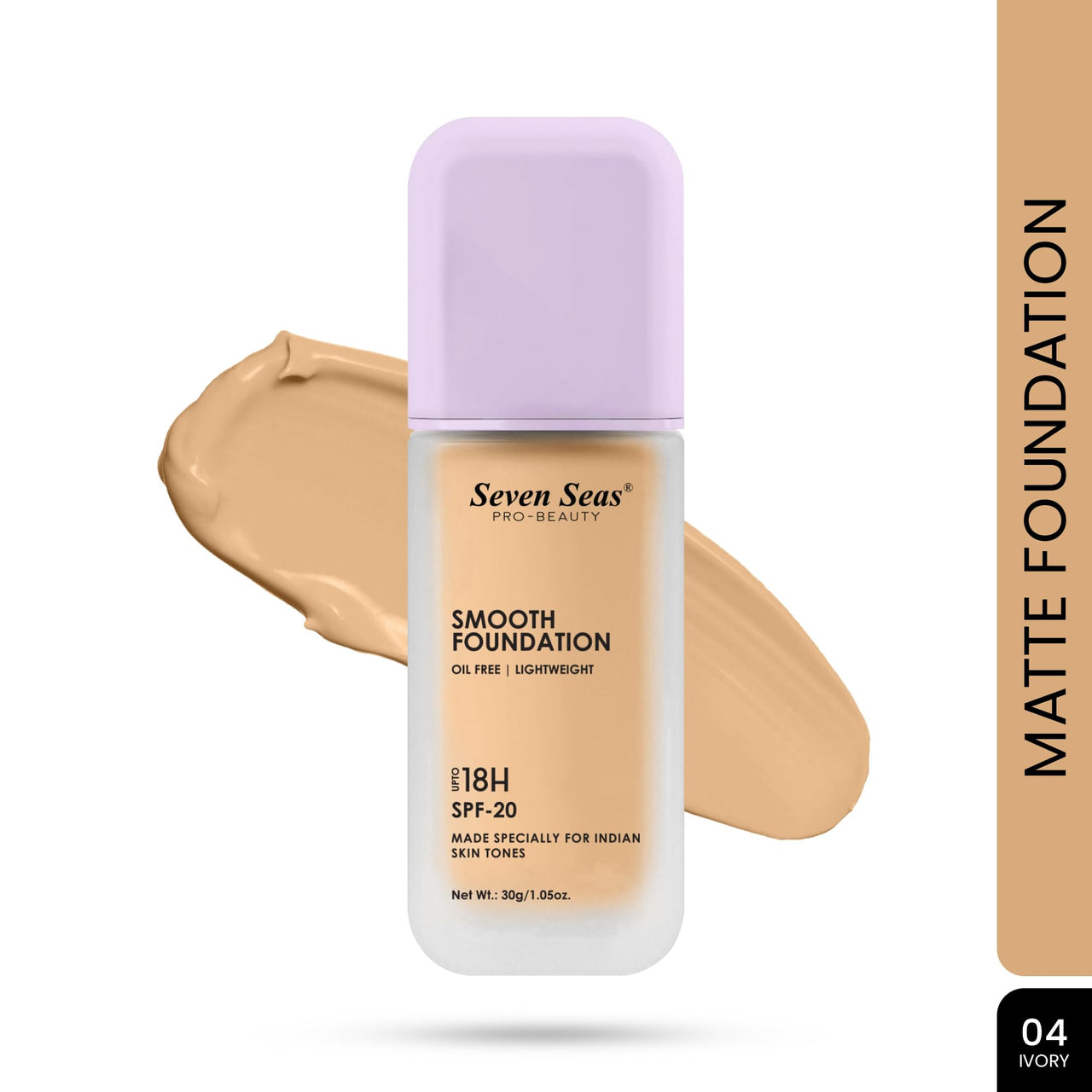 Seven Seas Smooth Foundation | Oil Free | Lightweight | Long Lasting Foundation for Face Makeup | SPF-20 (Ivory, 30G)