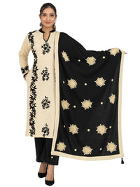 Rosary Women's  Woolen Winter Wear Mandarin Neck Full Sleeve Two Side Pocket Straight Kurta with Palazzo & Stole Set of 3 pc M Navy