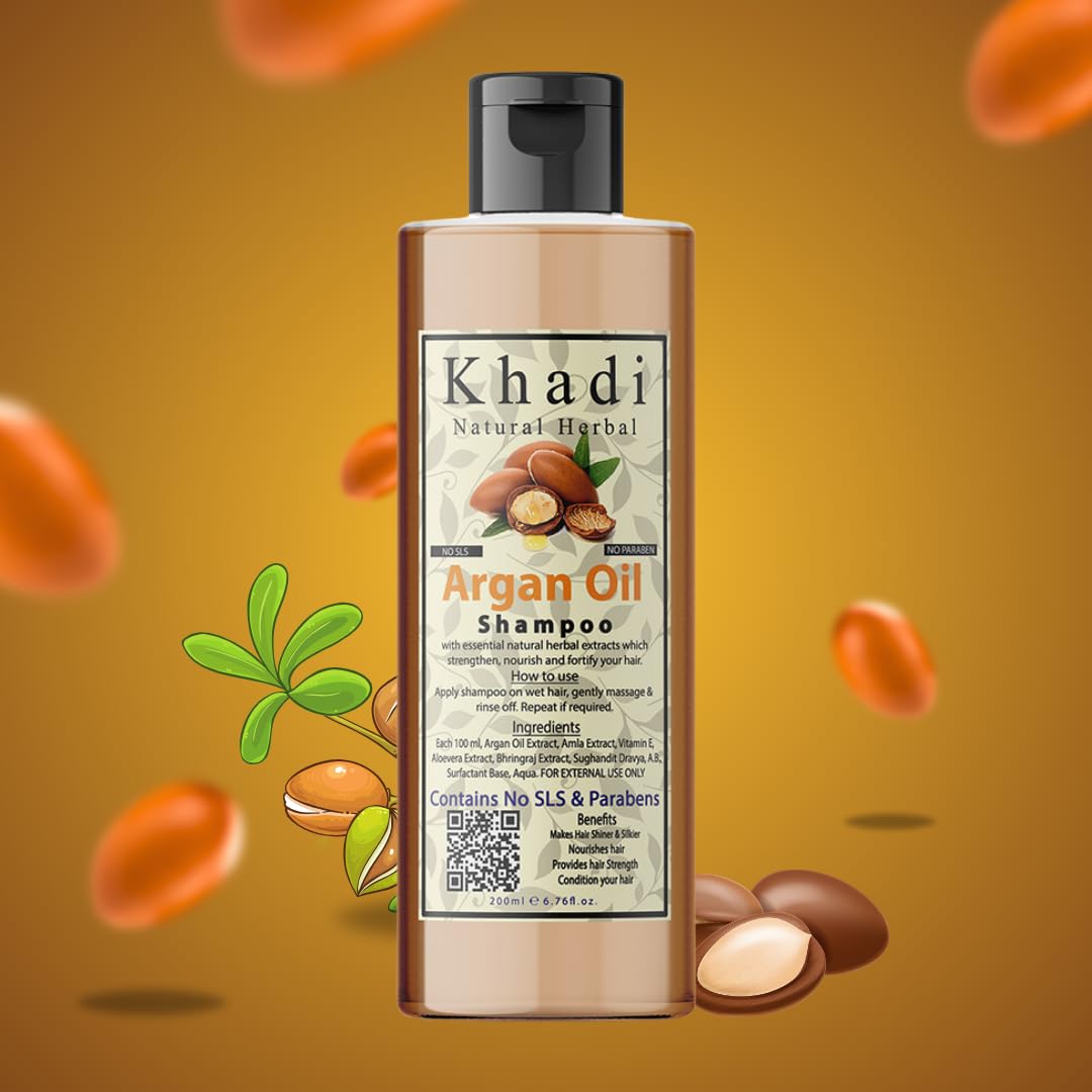 Khadi Natural Herbal Argan Shampoo And Conditioner Combo || Nourish Strengthen And Boost Hair Growth Thickness Enriched With Moroccan Organic Argan Oil Extract 200ml Each