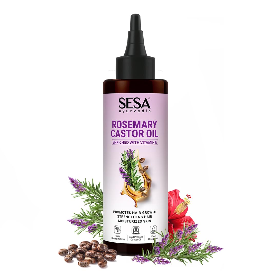 Sesa Ayurvedic Rosemary Hair Oil with Castor Oil & Sesame, Hibiscus For Hair Growth Strengthens Roots Controls Hair Fall and Moisturising Dry Skin - 200ml