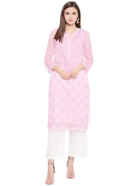 Ada Lucknowi Hand Embroidered Chikankari Women's  Georgette Kurta Kurti with Slip