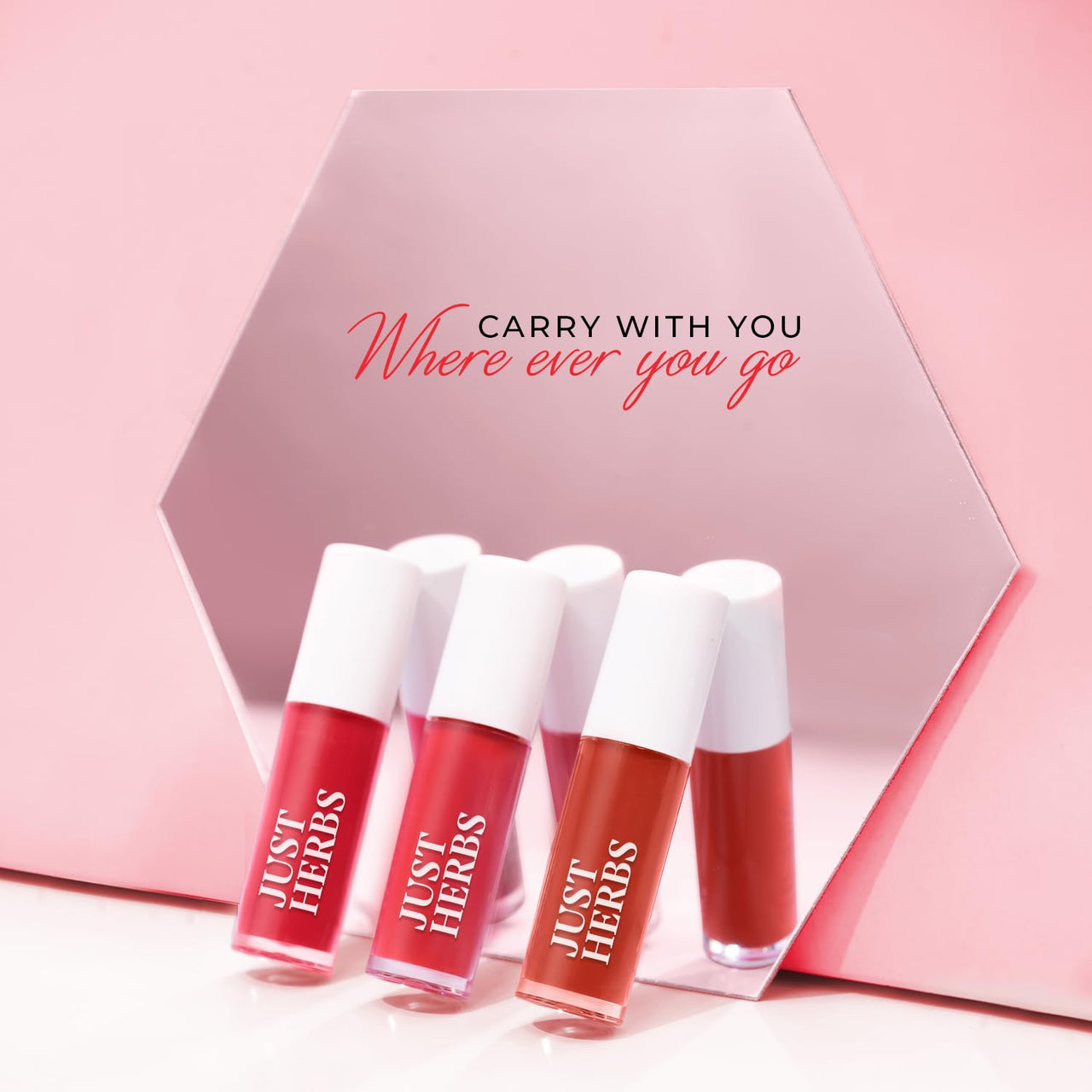 Just Herbs Ayurvedic Liquid Matte Lipstick Kit Set Of 5 With Long Lasting, Hydrating & Lightweight Lip Colour, Brights & Pinks - Paraben & Silicon Free - 5 Ml