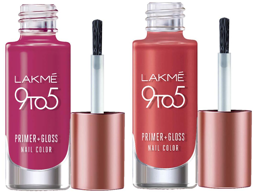 Lakmé 9To5 Primer + Glossy Finish Nail Colour & 9 To 5 Primer + Glossy Finish Nail Colour Combo, 6Ml
