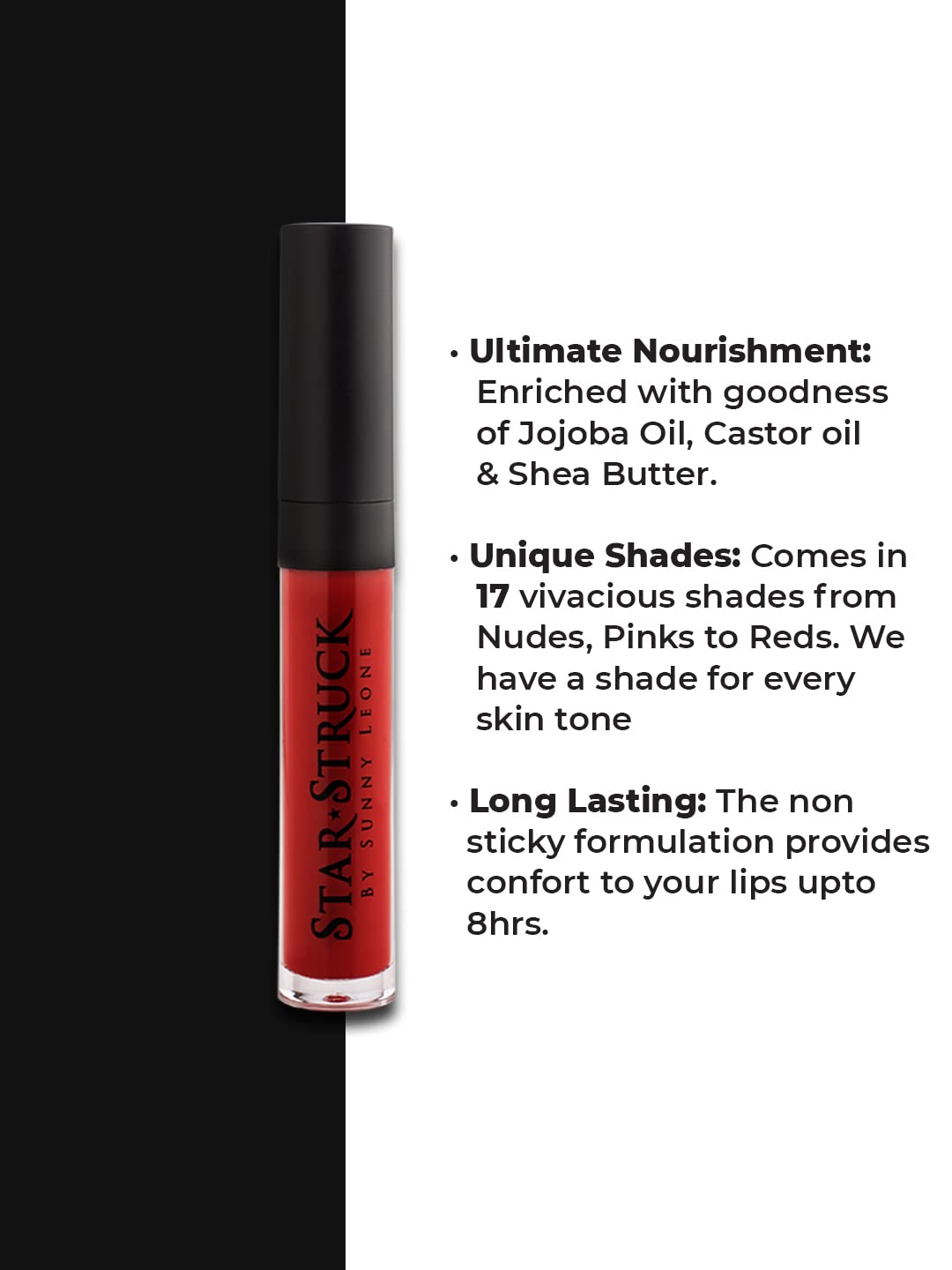 STARSTRUCK BY SUNNY LEONE Glossy Liquid Lip Color, Cherry Red | Highly Pigmented, Hi-Shine & Non-Sticky Formula | Lip Gloss For Girls, Women | Cherry Bomb