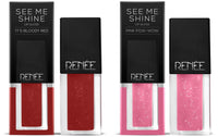 RENEE See Me Shine Lip Gloss, Glossy Finish for All Skin Tone, Enriched with Jojoba Oil, Non Sticky, Hydrating, Easy Glide Formula, Pink Pow-Wow 2.5ml & See Me Shine Lip Gloss (It's Blood Red)