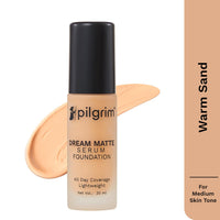 Pilgrim Medium Warm Sand Serum Liquid Foundation, Matte & Poreless,30 ml | Foundation for face make up infused | Water-Resistant, All Day Coverage| All Skin Types