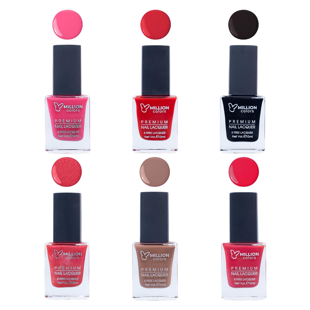 Million Colors Nail Polish Combo Pack of 6 | Long Lasting Nail Paint Quick Drying, Chip-Resistant, High Shine | Non Toxic & Paraben Free | Gift Set for Women (Multi 2, 10 ml)
