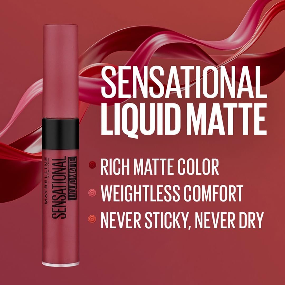 Maybelline New York Lipstick, Matte Finish, Non-Sticky and Non-Drying, Sensational Liquid Matte, 24 Touch of Spice, 7ml