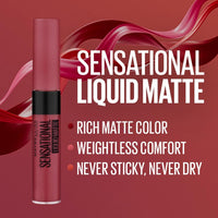 Maybelline New York Lipstick, Matte Finish, Non-Sticky and Non-Drying, Sensational Liquid Matte, 24 Touch of Spice, 7ml