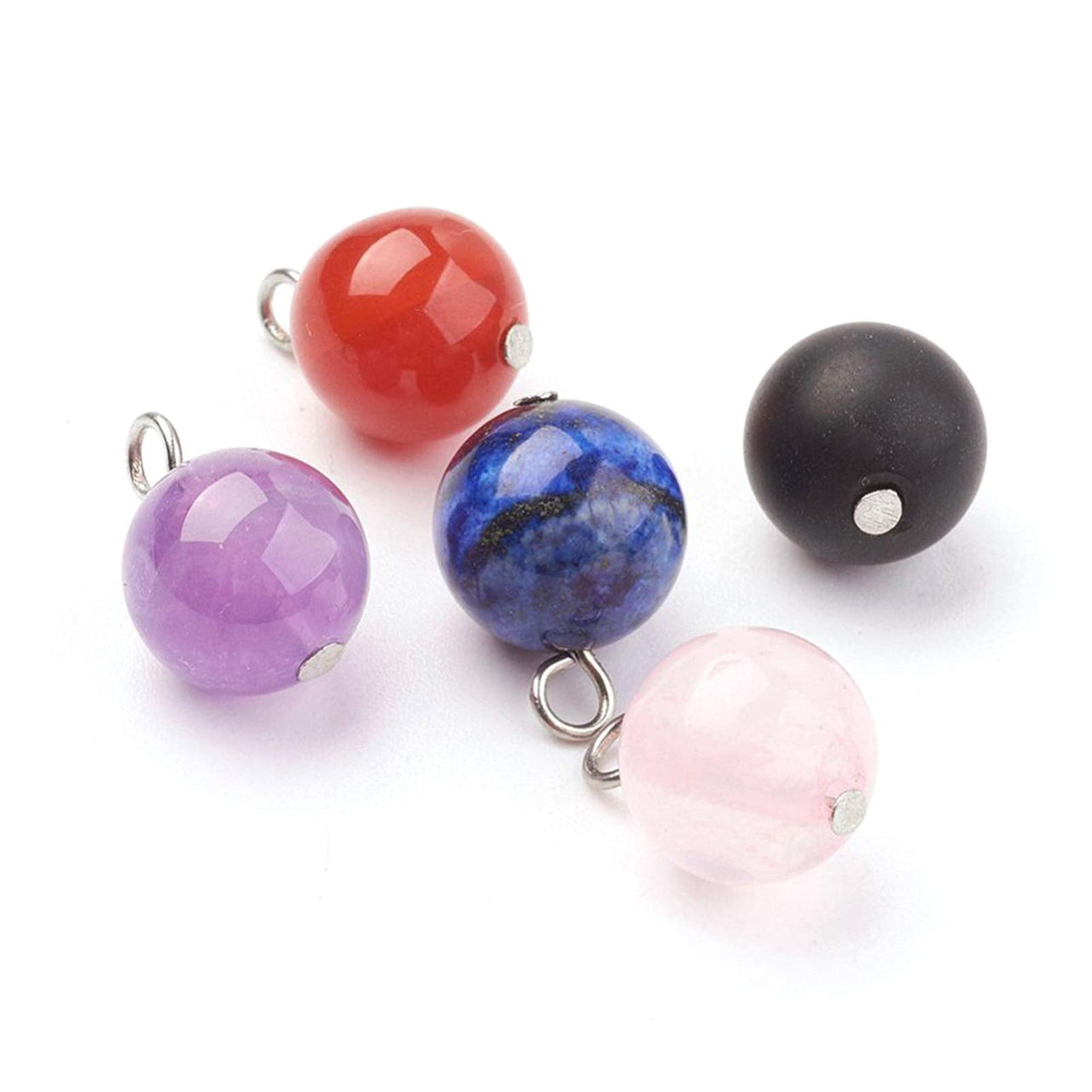 FASHEWELRY 100Pcs Natural Mixed Round Gemstone Pendants Healing Crystal Chakra Dangle Ball Stone Charms for Jewelry Making Hole: 2mm Mixed Color-Ball-Random*
