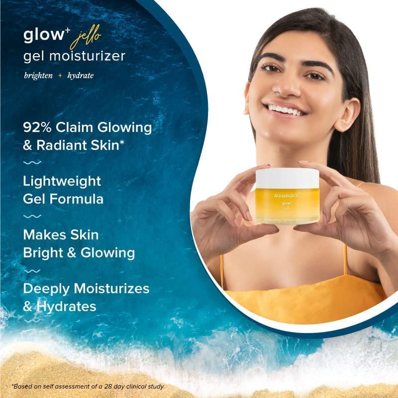 Aqualogica Glow+ Jello Moisturiser with Vitamin C & Papaya for Illuminating Moisturization, Non Sticky & Skin Hydration for Men & Women - For Normal, Dry & Combination Skin -50g