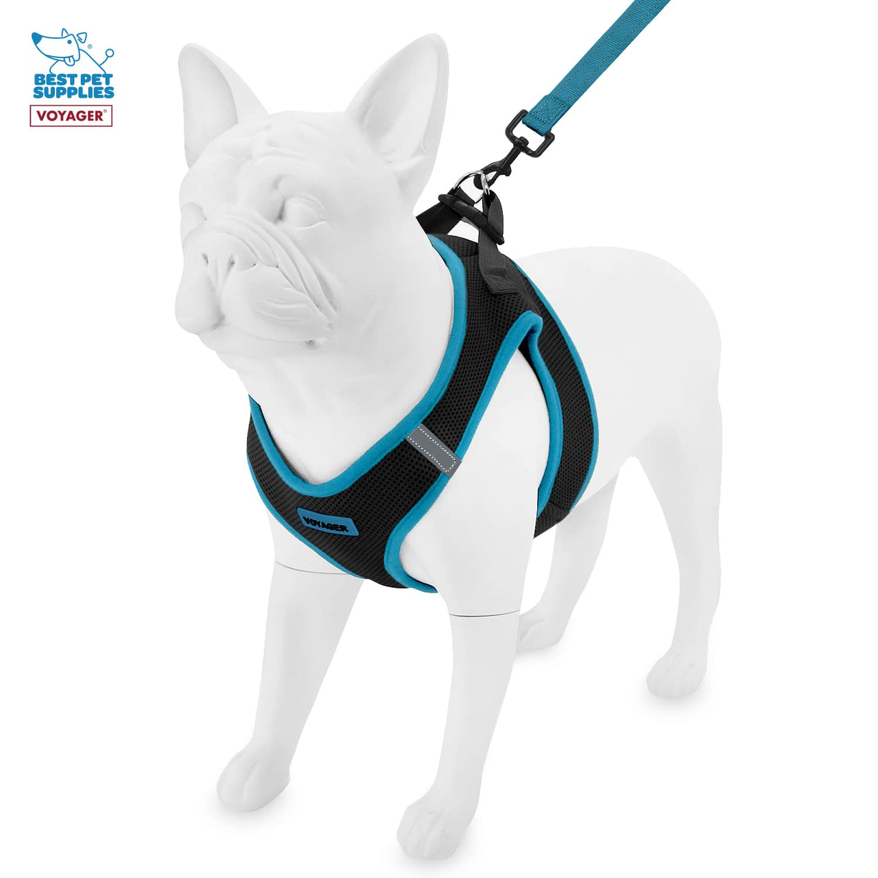 Voyager Step-in Air All Weather Mesh Harness and Reflective Dog 5 ft Leash Combo with Neoprene Handle, for Small, Medium and Large Breed Puppies by Best Pet Supplies - Black/Blue Trim, X-Large Harness Leash Bundle (Blue Trim) XL (Chest: 20.5 - 23")