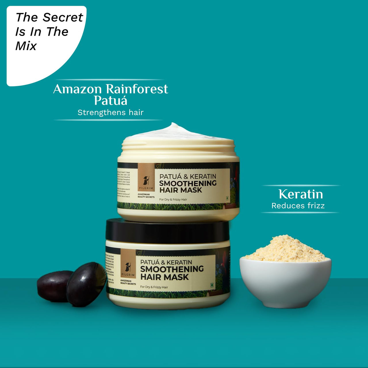 Pilgrim Amazonian Patu?&Keratin Strengthening Unscented Hair Mask Dry&Frizzy Hair Sacha Inchi Women&Men|Hair Mask High Shine&Hydration|Hair Mask Smoothening Hair|Silicon Free|200 Gram