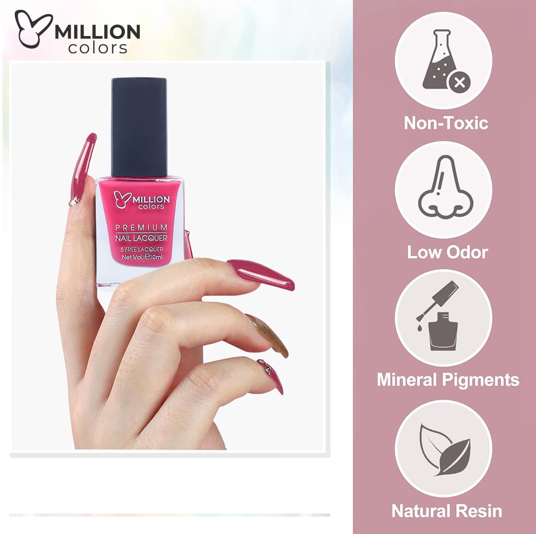 Million Colors Nail Polish Combo Pack of 6 | Long Lasting Nail Paint Quick Drying, Chip-Resistant, High Shine | Non Toxic & Paraben Free | Gift Set for Women (Multi 2, 10 ml)