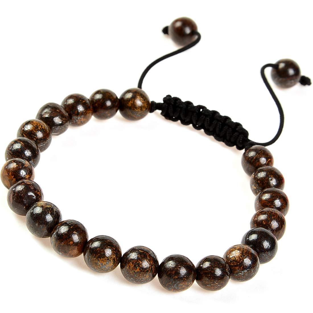 Massive Beads Natural Healing Power Gemstone Crystal Beads Unisex Adjustable Macrame Bracelets 8mm Bronzite