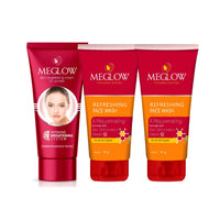 Meglow Skincare Combo Pack of 3-2p Refreshing Facewash & 1p Women Skin Birghtening Fairness Cream 50g for Women