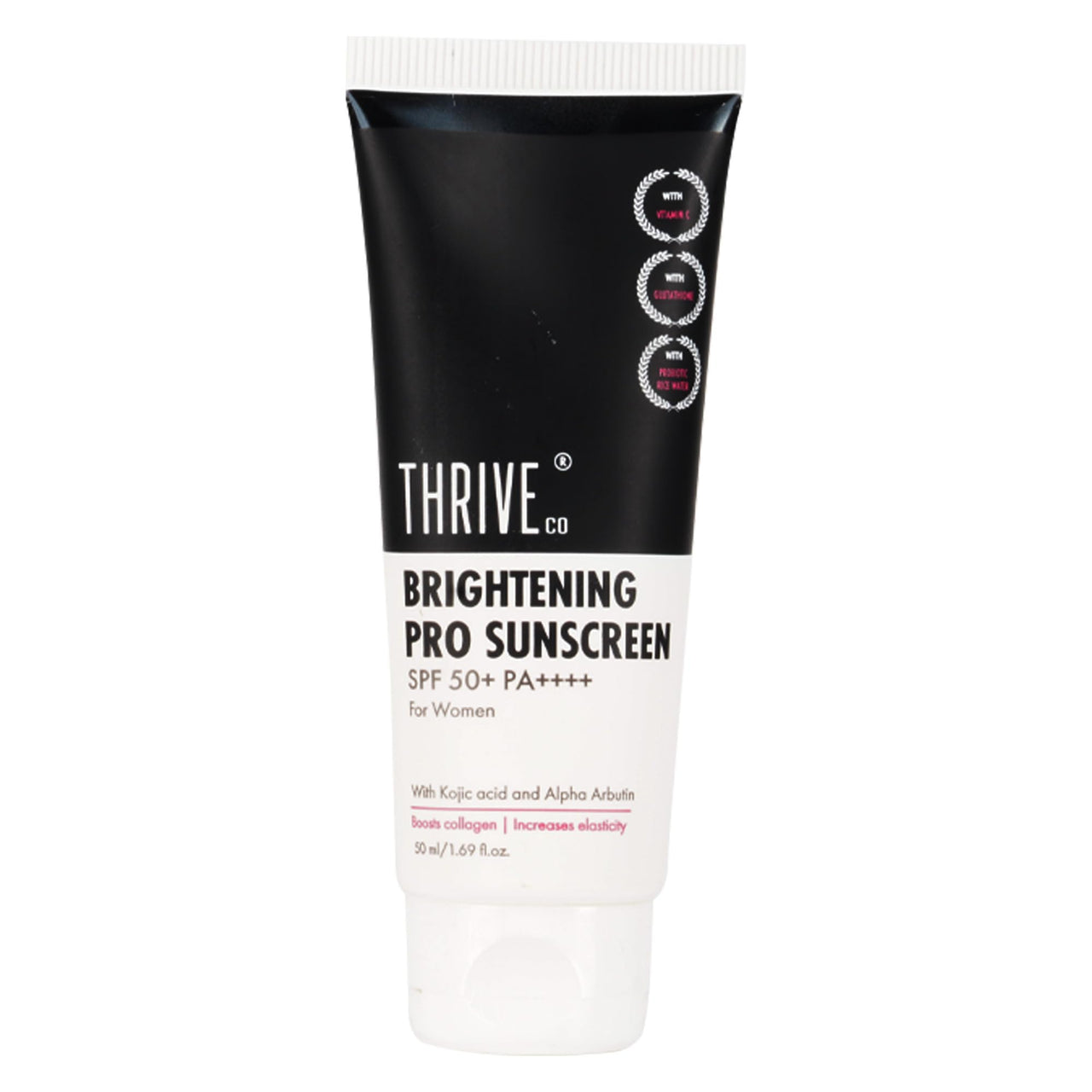 ThriveCo Brightening Pro Sunscreen for Women | SPF 50+ Pa++++ | Zero White Cast | Kojic acid, Vitamin C & Diacnemide™ | Non-sticky & Anti-Ageing | Boosts Collagen, Fades Dark Spots & Wrinkles | 50ml
