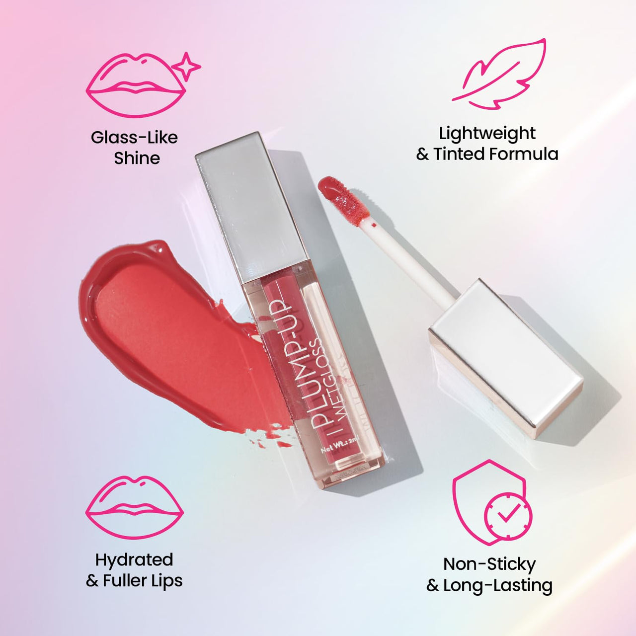 Swiss Beauty Plump-Up Wet Lightweight Lip Gloss With High Shine Glossy Finish For Fuller And Plump Lips | Shade- Mauve Muse, 2Ml|
