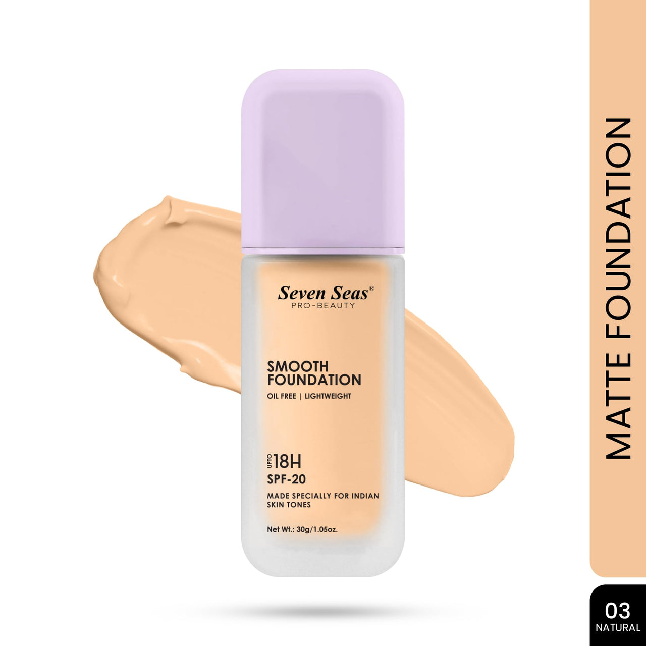 Seven Seas Smooth Foundation | Oil Free | Lightweight | Long Lasting Foundation for Face Makeup | SPF-20 (Natural, 30G)