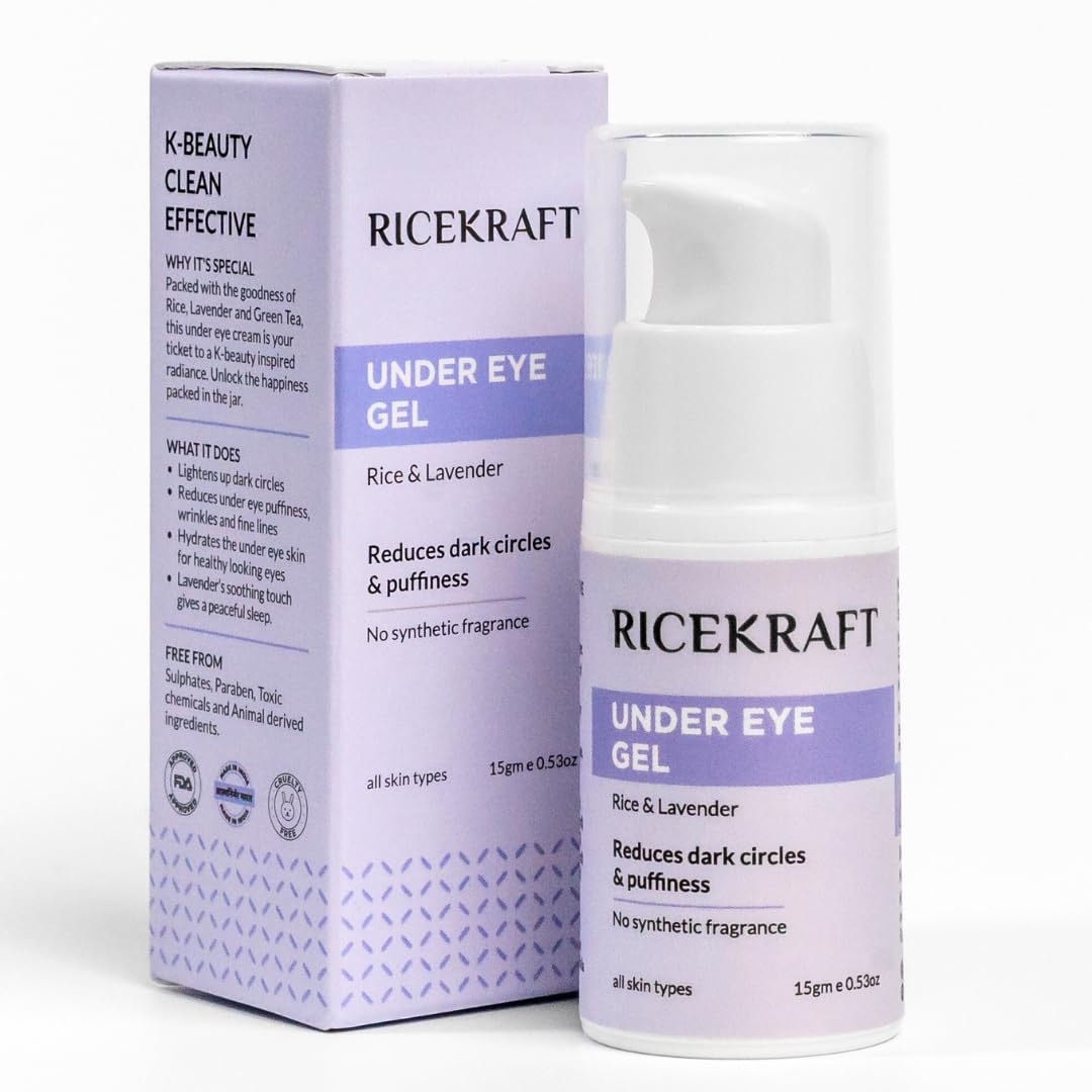 RiceKraft Under Eye Cream For Dark Circles, Wrinkles, Puffy Eyes, Anti ageing | Cruelty-Free, Paraben Free | with Rice Extract, Lavender, Green Tea | No Synthetic Fragrance | For Men and Women - 15g