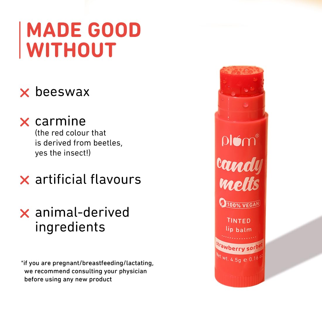 Plum Candy Melts Strawberry Sorbet Tinted Lip Balm | Moisturizes & Nourishes | Hydrates Dry & Chapped Lips | 100% Vegan | 4.5g