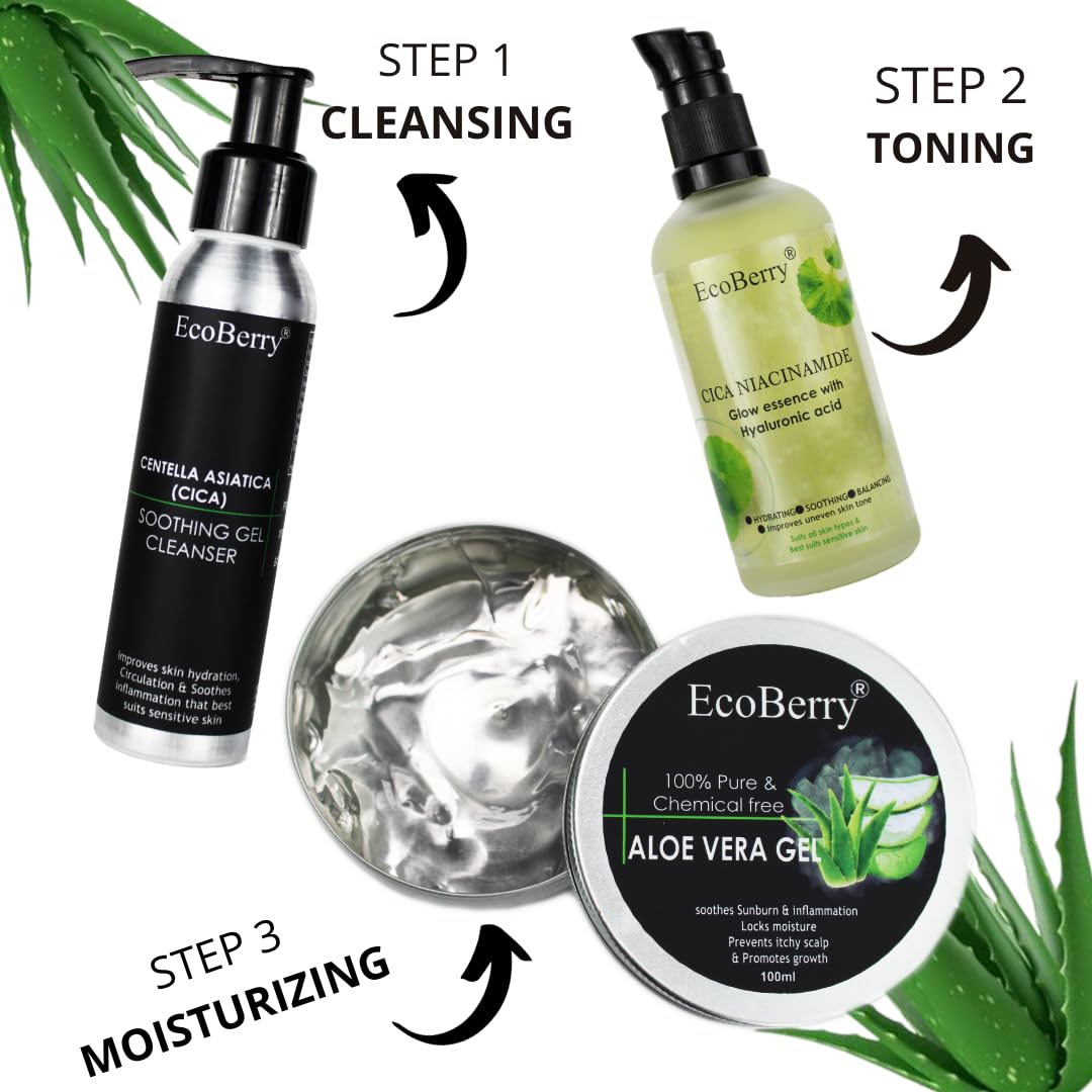 EcoBerry Pure & Chemical Free Aloe Vera Gel, Soothes Skin, Sun burn, Anti-Ageing, Reduces Dandruff, Antioxidant Rich, Anti-inflammatory, Natural & Handmade, Paraben Free, Vegan, 100ml